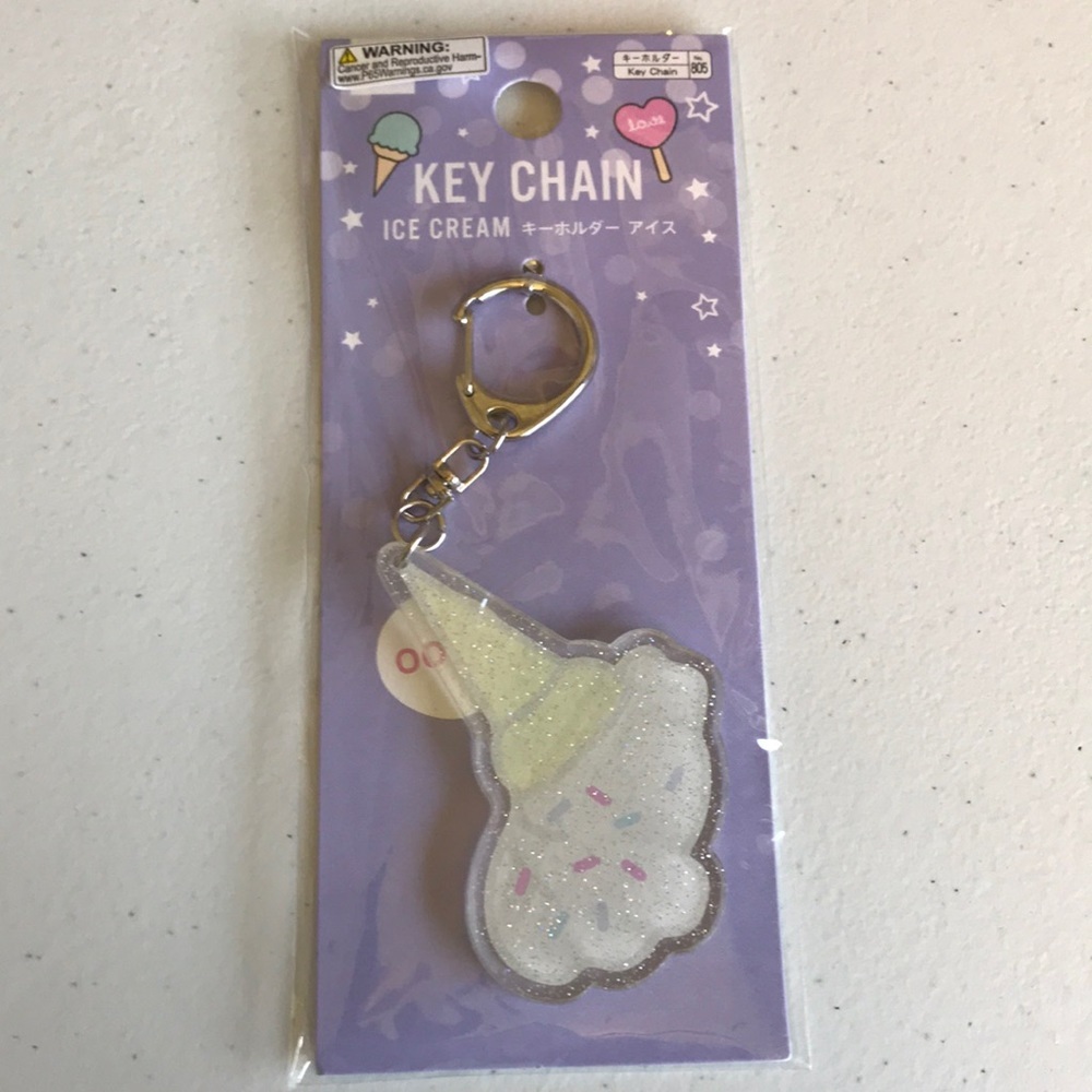 Glitter spilled ice cream cone key chain